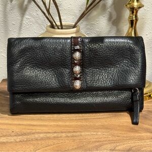 Brighton Black Nolita Shimmer Soft Leather Wallet Magnetic Clasp Trifold Studded